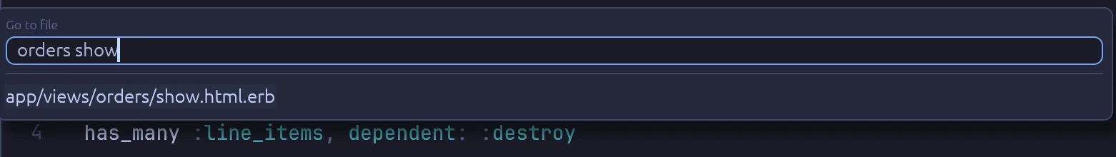 The go to file list, filtered by orders show.